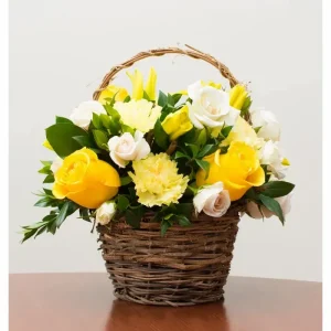 Yellow and White Basket of Flowers