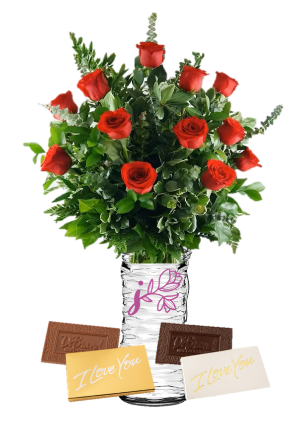 I love you 2 dozen red roses valentine's Day flowers chocolate