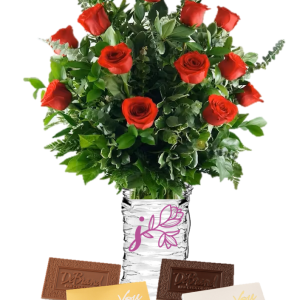One Dozen Red Roses w/ DeBrand Chocolate Bar